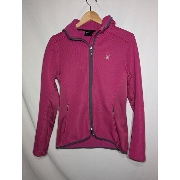 Spyder Active Womens Ribbed Fleece Full Zip Sweatshirt Jacket Sz Medium Pink - Picture 3 of 6